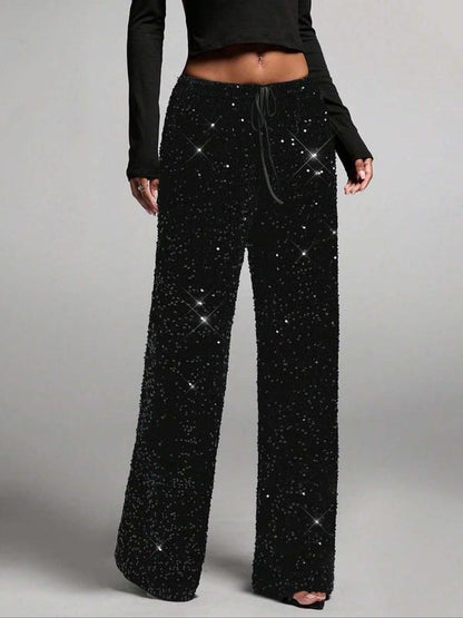 💖HOT SALE 50% OFF🥰Women's Sequin Sparkle Wide Leg Pants with Elastic Waistband