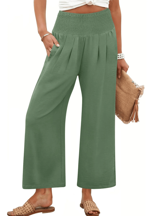 Women's High Waist Smocked Wide Leg Palazzo Pants