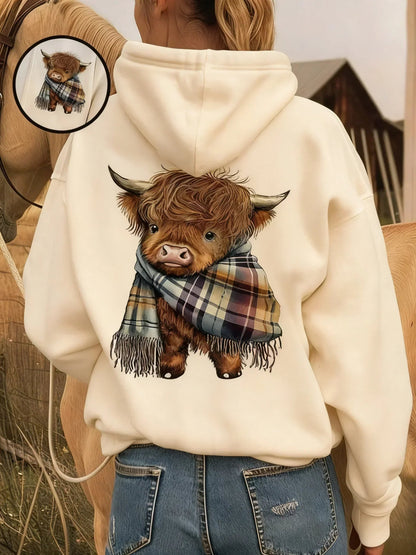 🐮 50% OFF!!🎁Cute Highland Cow Cozy Fleece-Lined Hooded Sweatshirt
